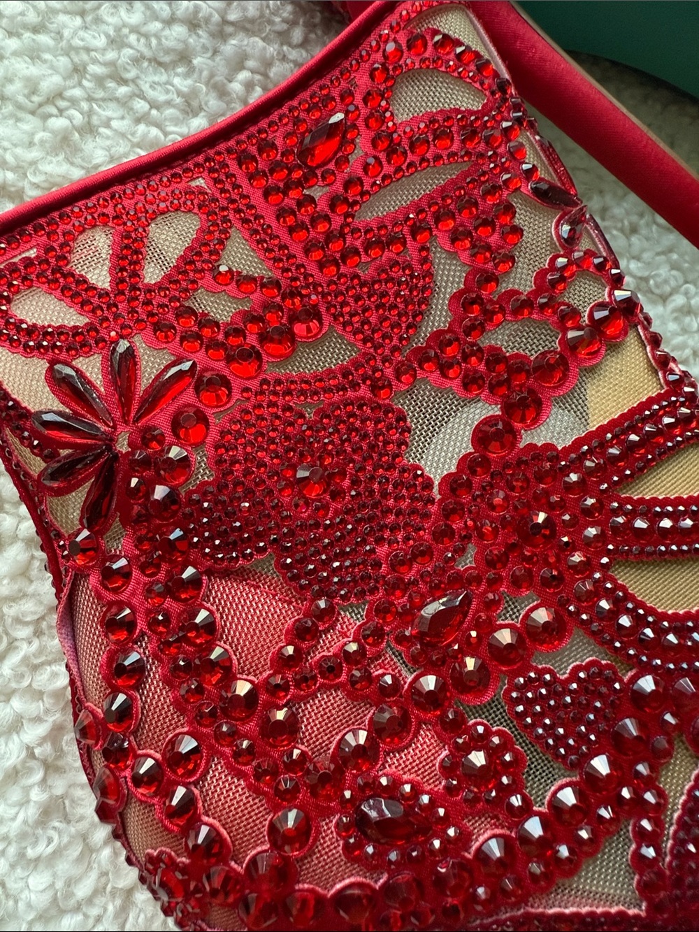 Betsey Johnson Red Embellished Lace Pointed-Toe Stiletto Ankle Boots - Picture 14 of 16
